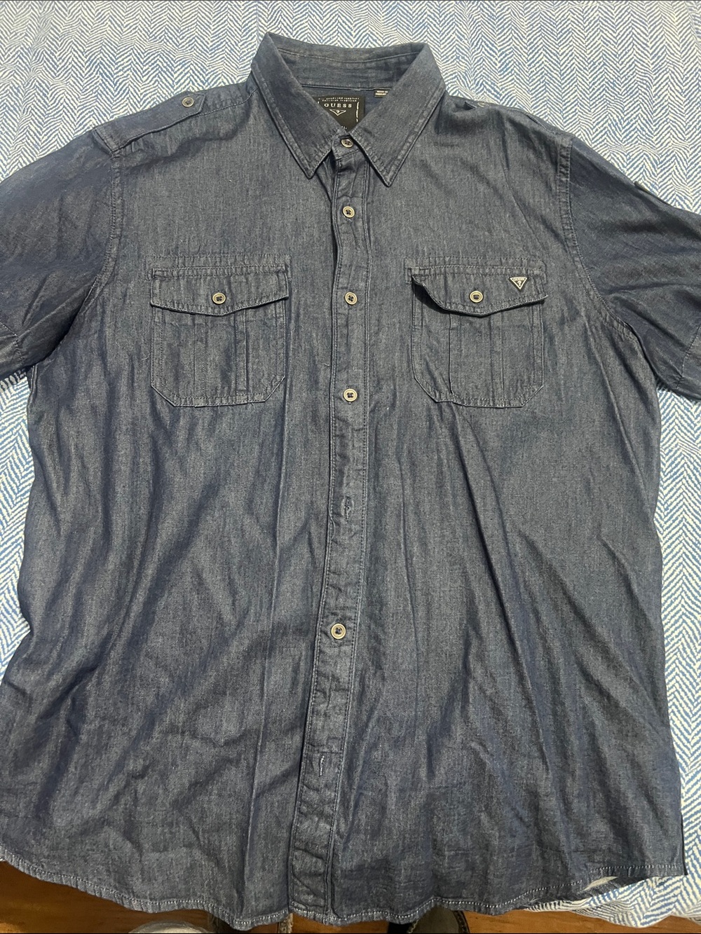 Guess Men's Dark Indigo Button-Down Denim Shirt